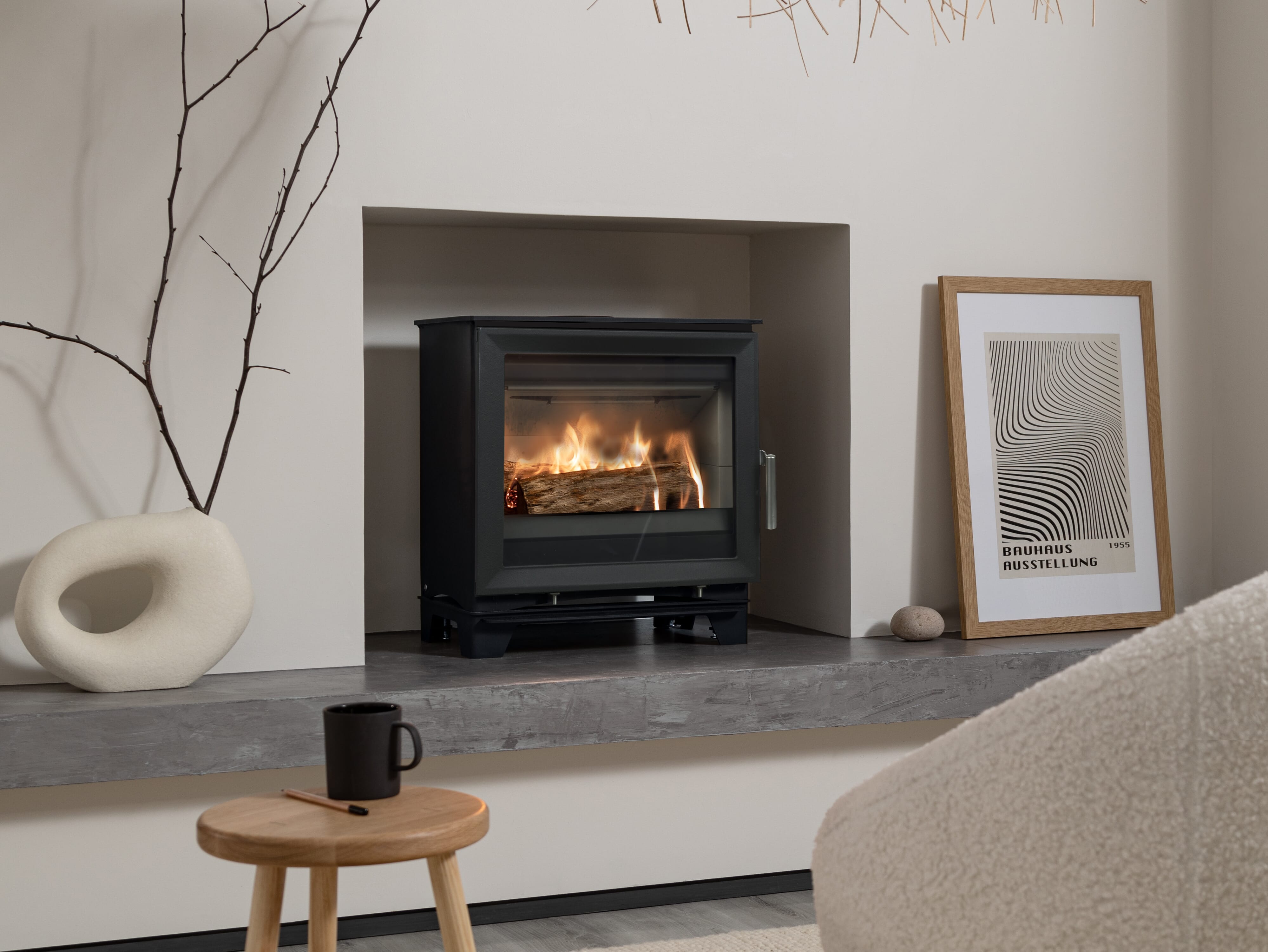 Arada M Series 5 Widescreen (Series 5) wood burning stove shown on feet